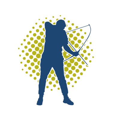 Hareketli erkek okçu savaşçısının silueti. Okçuluk silahı taşıyan bir adamın silueti..