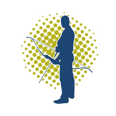 Hareketli erkek okçu savaşçısının silueti. Okçuluk silahı taşıyan bir adamın silueti..