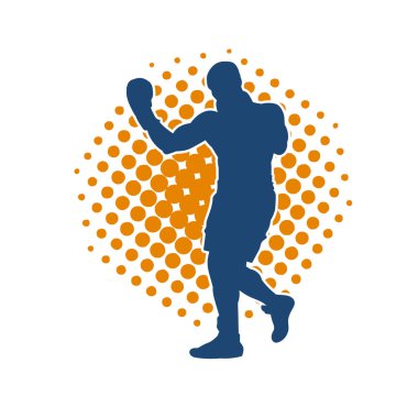Erkek boks atletinin silueti iş başında. Boks sporu için eldiven giyen kaslı bir adamın silueti..