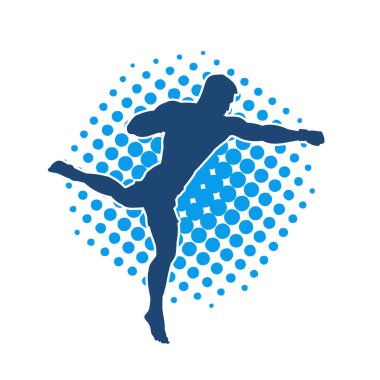 Doğu dövüş sanatı pozu veren bir adamın silueti. Dövüş sanatlarında bir erkeğin silueti..