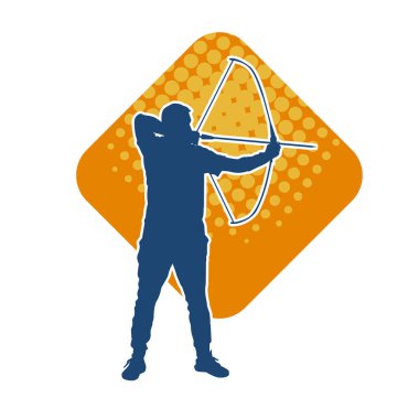 Hareketli erkek okçu savaşçısının silueti. Okçuluk silahı taşıyan bir adamın silueti..