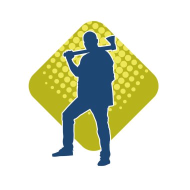 Balta taşıyan bir adamın silüeti. Balta taşıyan erkek bir oduncunun silueti..