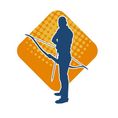 Hareketli erkek okçu savaşçısının silueti. Okçuluk silahı taşıyan bir adamın silueti..