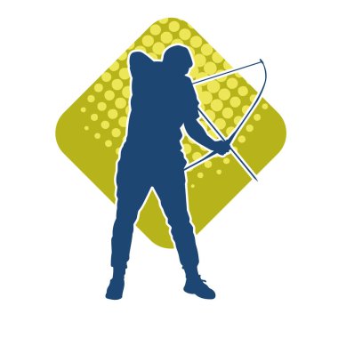 Hareketli erkek okçu savaşçısının silueti. Okçuluk silahı taşıyan bir adamın silueti..