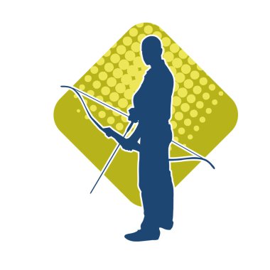 Hareketli erkek okçu savaşçısının silueti. Okçuluk silahı taşıyan bir adamın silueti..