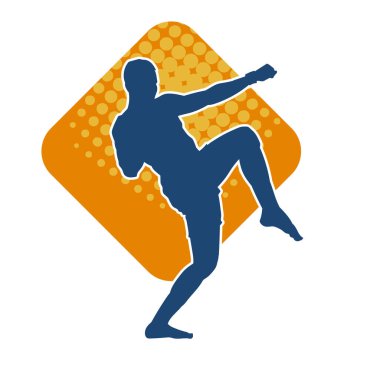 Hareketli erkek kickboksör atletinin silueti. Tekme atan bir adamın silueti..