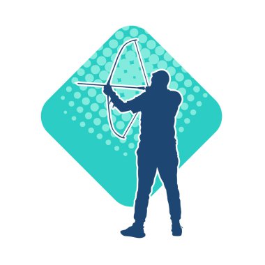 Hareketli erkek okçu savaşçısının silueti. Okçuluk silahı taşıyan bir adamın silueti..