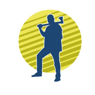 Balta taşıyan bir adamın silüeti. Balta taşıyan erkek bir oduncunun silueti..