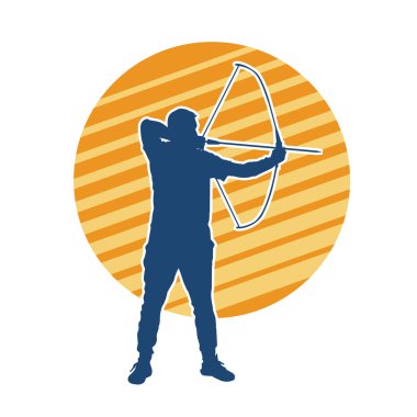 Hareketli erkek okçu savaşçısının silueti. Okçuluk silahı taşıyan bir adamın silueti..