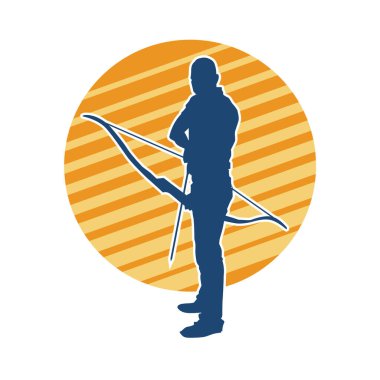 Hareketli erkek okçu savaşçısının silueti. Okçuluk silahı taşıyan bir adamın silueti..