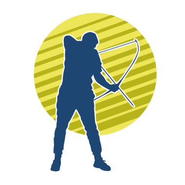 Hareketli erkek okçu savaşçısının silueti. Okçuluk silahı taşıyan bir adamın silueti..