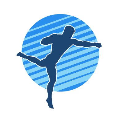 Doğu dövüş sanatı pozu veren bir adamın silueti. Dövüş sanatlarında bir erkeğin silueti..