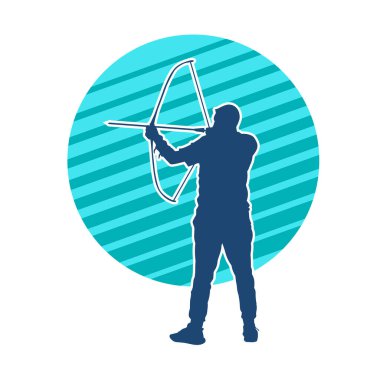 Hareketli erkek okçu savaşçısının silueti. Okçuluk silahı taşıyan bir adamın silueti..