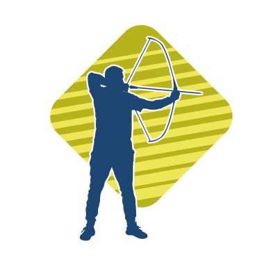 Hareketli erkek okçu savaşçısının silueti. Okçuluk silahı taşıyan bir adamın silueti..