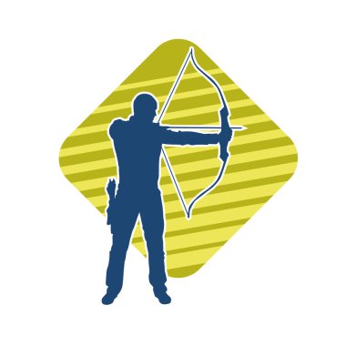 Hareketli erkek okçu savaşçısının silueti. Okçuluk silahı taşıyan bir adamın silueti..