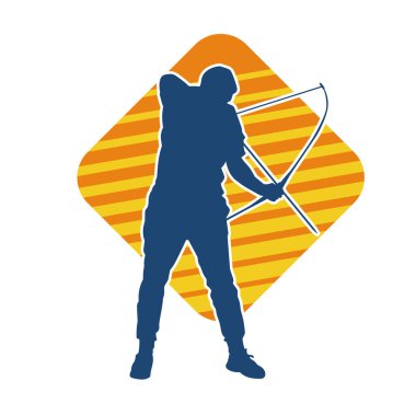 Hareketli erkek okçu savaşçısının silueti. Okçuluk silahı taşıyan bir adamın silueti..