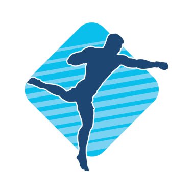 Doğu dövüş sanatı pozu veren bir adamın silueti. Dövüş sanatlarında bir erkeğin silueti..