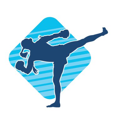 Hareketli erkek kickboksör atletinin silueti. Tekme atan bir adamın silueti..