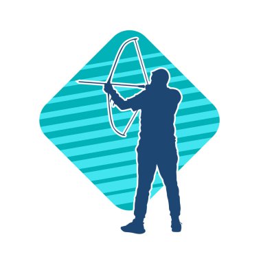 Hareketli erkek okçu savaşçısının silueti. Okçuluk silahı taşıyan bir adamın silueti..