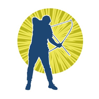 Hareketli erkek okçu savaşçısının silueti. Okçuluk silahı taşıyan bir adamın silueti..