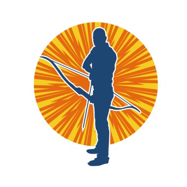 Hareketli erkek okçu savaşçısının silueti. Okçuluk silahı taşıyan bir adamın silueti..