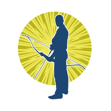 Hareketli erkek okçu savaşçısının silueti. Okçuluk silahı taşıyan bir adamın silueti..