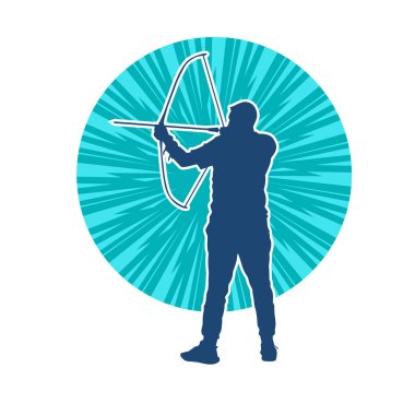 Hareketli erkek okçu savaşçısının silueti. Okçuluk silahı taşıyan bir adamın silueti..