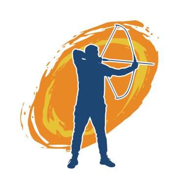 Hareketli erkek okçu savaşçısının silueti. Okçuluk silahı taşıyan bir adamın silueti..