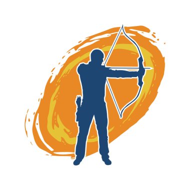 Hareketli erkek okçu savaşçısının silueti. Okçuluk silahı taşıyan bir adamın silueti..