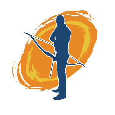 Hareketli erkek okçu savaşçısının silueti. Okçuluk silahı taşıyan bir adamın silueti..