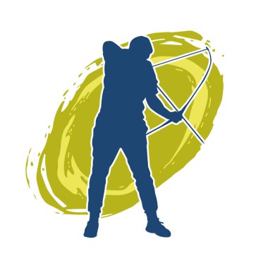 Hareketli erkek okçu savaşçısının silueti. Okçuluk silahı taşıyan bir adamın silueti..