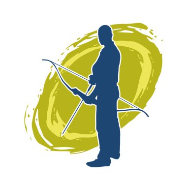 Hareketli erkek okçu savaşçısının silueti. Okçuluk silahı taşıyan bir adamın silueti..