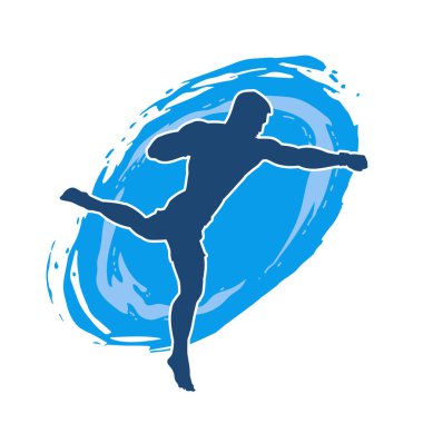 Doğu dövüş sanatı pozu veren bir adamın silueti. Dövüş sanatlarında bir erkeğin silueti..