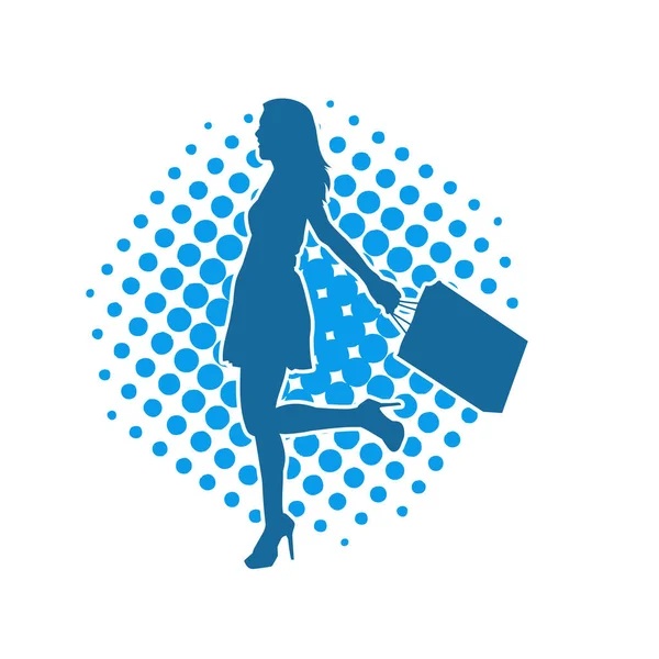 Sıska genç bir kadının silüeti alışveriş torbaları taşıyor..