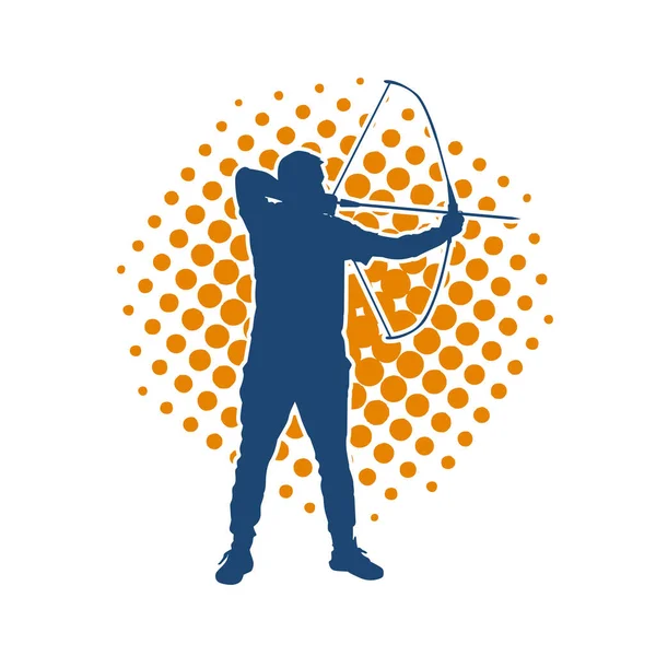 Hareketli erkek okçu savaşçısının silueti. Okçuluk silahı taşıyan bir adamın silueti..