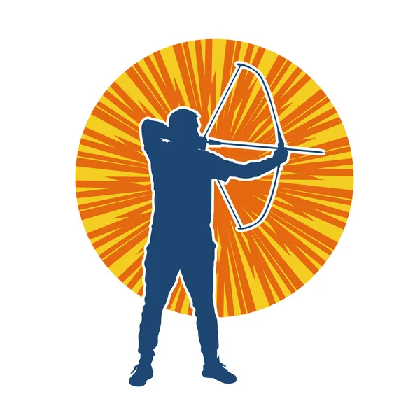 Hareketli erkek okçu savaşçısının silueti. Okçuluk silahı taşıyan bir adamın silueti..