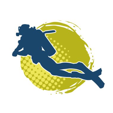 Erkek bir dalgıcın silueti. Dalış pozisyonunda bir adamın silueti..