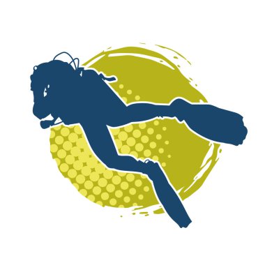 Erkek bir dalgıcın silueti. Dalış pozisyonunda bir adamın silueti..