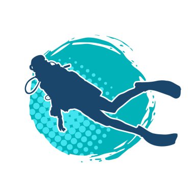 Erkek bir dalgıcın silueti. Dalış pozisyonunda bir adamın silueti..