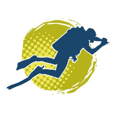 Erkek bir dalgıcın silueti. Dalış pozisyonunda bir adamın silueti..