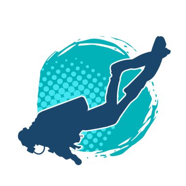 Erkek bir dalgıcın silueti. Dalış pozisyonunda bir adamın silueti..