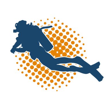 Erkek bir dalgıcın silueti. Dalış pozisyonunda bir adamın silueti..