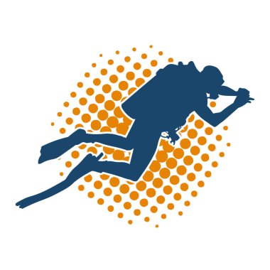 Erkek bir dalgıcın silueti. Dalış pozisyonunda bir adamın silueti..