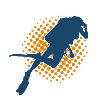 Erkek bir dalgıcın silueti. Dalış pozisyonunda bir adamın silueti..