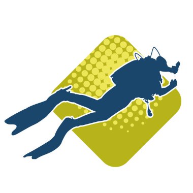 Erkek bir dalgıcın silueti. Dalış pozisyonunda bir adamın silueti..