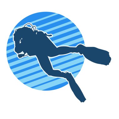 Erkek bir dalgıcın silueti. Dalış pozisyonunda bir adamın silueti..