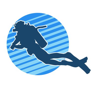 Erkek bir dalgıcın silueti. Dalış pozisyonunda bir adamın silueti..