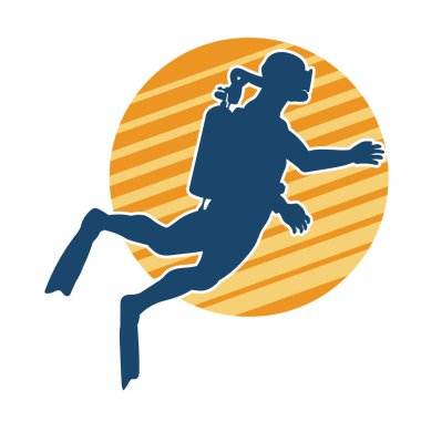 Erkek bir dalgıcın silueti. Dalış pozisyonunda bir adamın silueti..