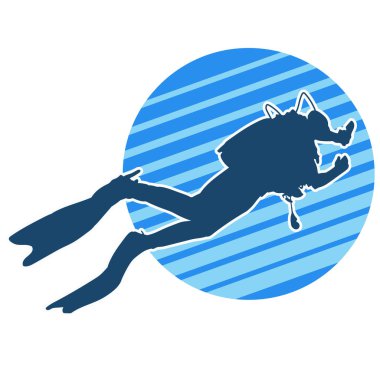 Erkek bir dalgıcın silueti. Dalış pozisyonunda bir adamın silueti..