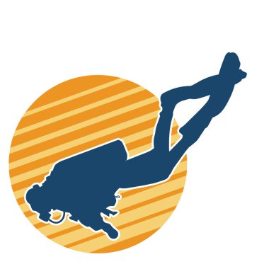 Erkek bir dalgıcın silueti. Dalış pozisyonunda bir adamın silueti..